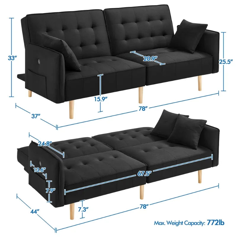 Convertible Memory Foam Sofa with USB ports