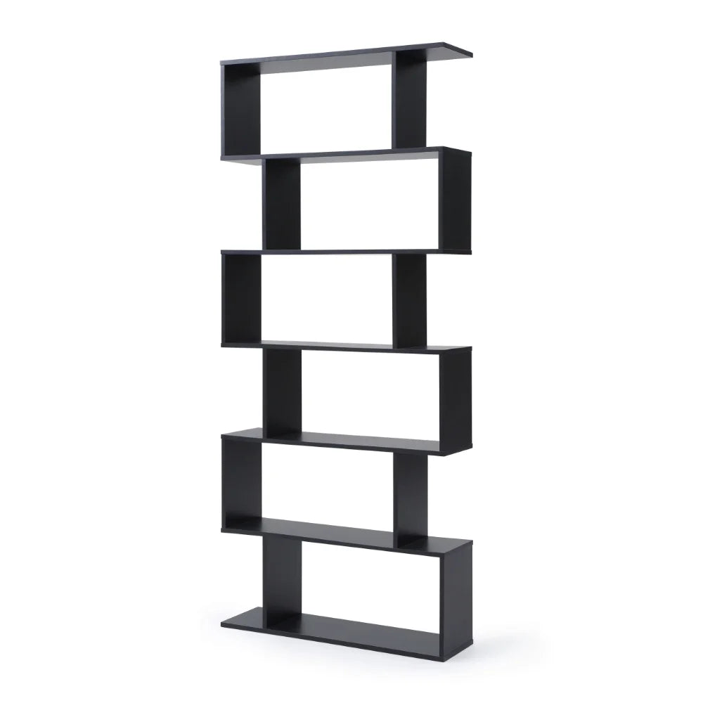 Modern 6-Shelf Staggered Bookcase