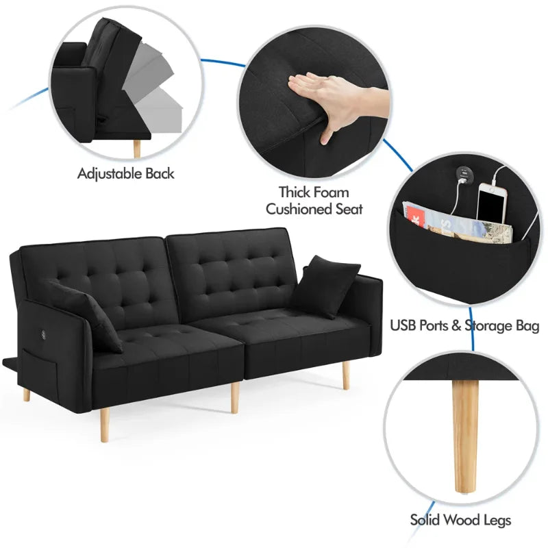 Convertible Memory Foam Sofa with USB ports