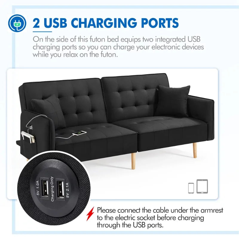 Convertible Memory Foam Sofa with USB ports