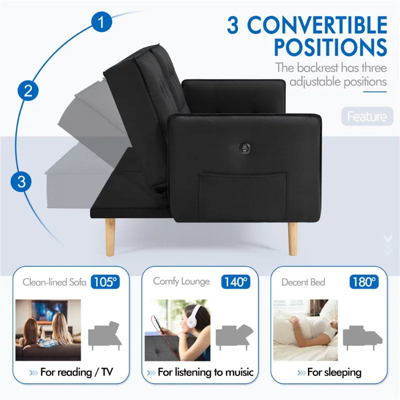 Convertible Memory Foam Sofa with USB ports