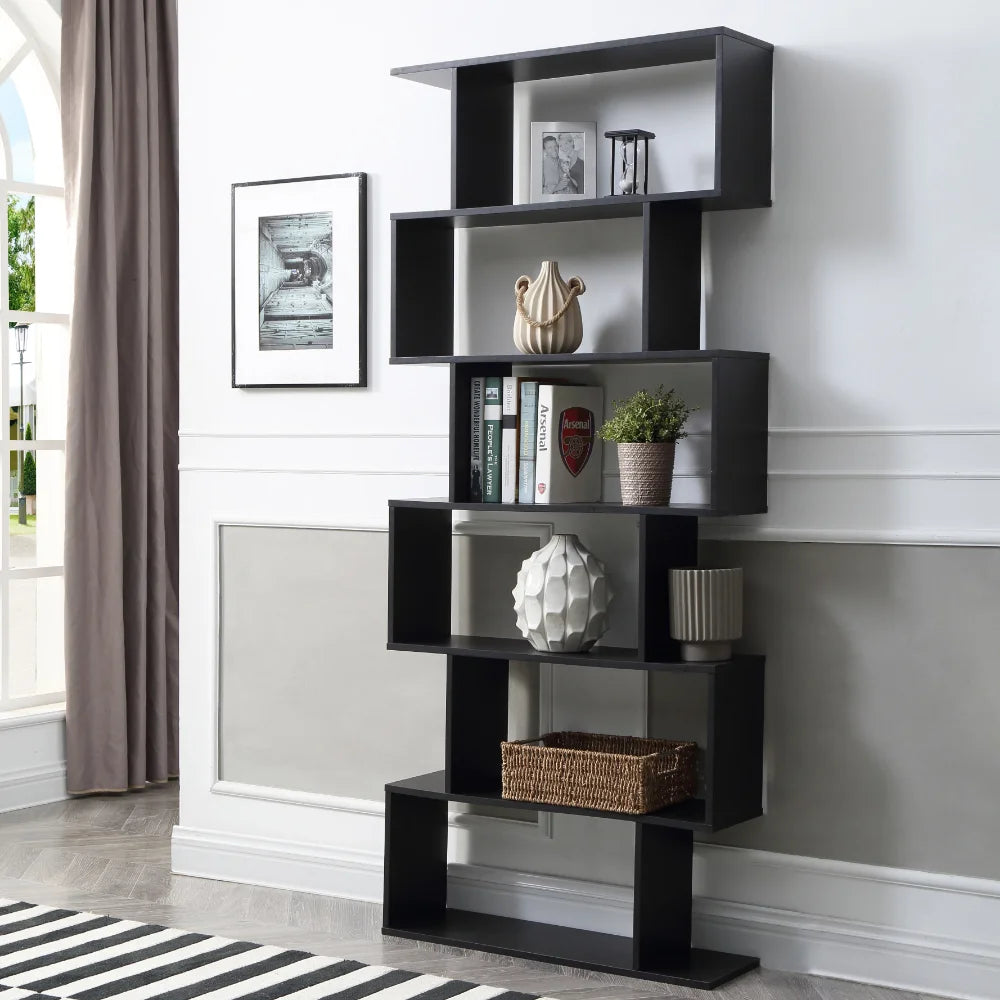 Modern 6-Shelf Staggered Bookcase